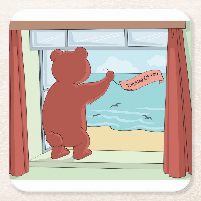 Att tänka på din Nalle som saknar dig Cute Art Underlägg Papper Kvadrat (Framsidan)