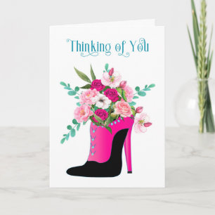 Att tänka på dina blommor i High Heel Shoe Kort