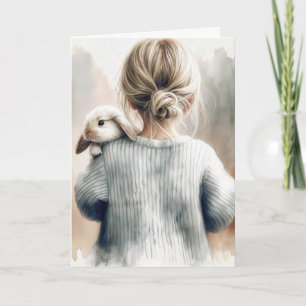 Att tänka på er flicka med en bunny kort