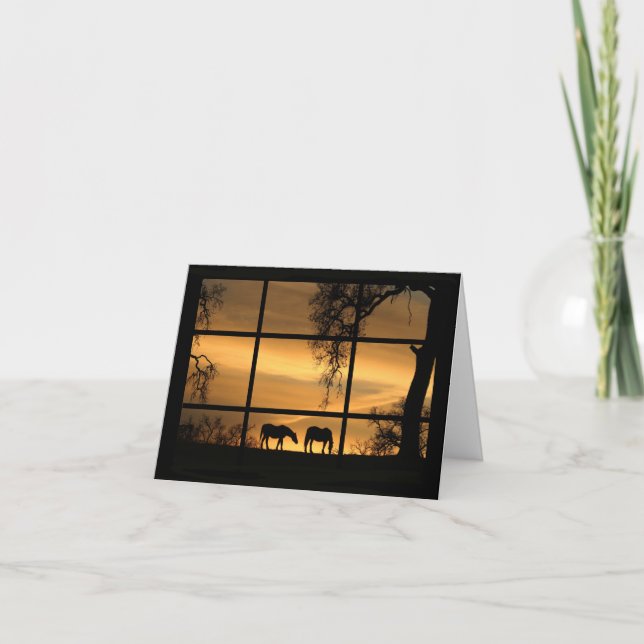 Att tänka på hästar i solnedgången kort (Framsida)