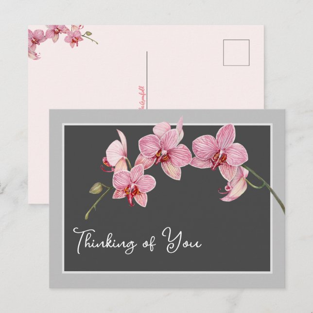 Att tänka på Rosa i vattenfärgen Moth Orchids Helg Vykort (Fram/baksida)