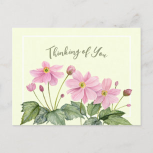 Att tänka på You Watercolor Rosa Japansk Anemone Vykort