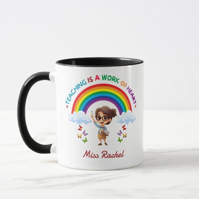 Att undervisa är ett hjärtearbete Rainbow Teacher  Mugg (Vänster)