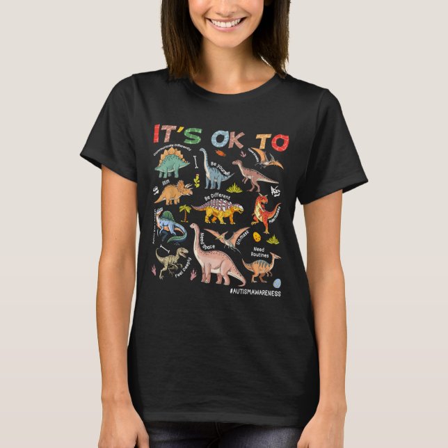 att Vara Annorlunda Autism Dinosaur Autism Accepta T Shirt (Framsida)