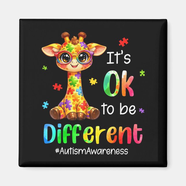 att Vara Annorlunda Söt Giraff Djur Autism Magnet (Framsidan)