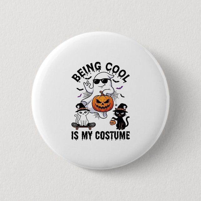 Att Vara Cool Är Kostym Halloween Spök Pumpa Katt_ Knapp (Framsida)