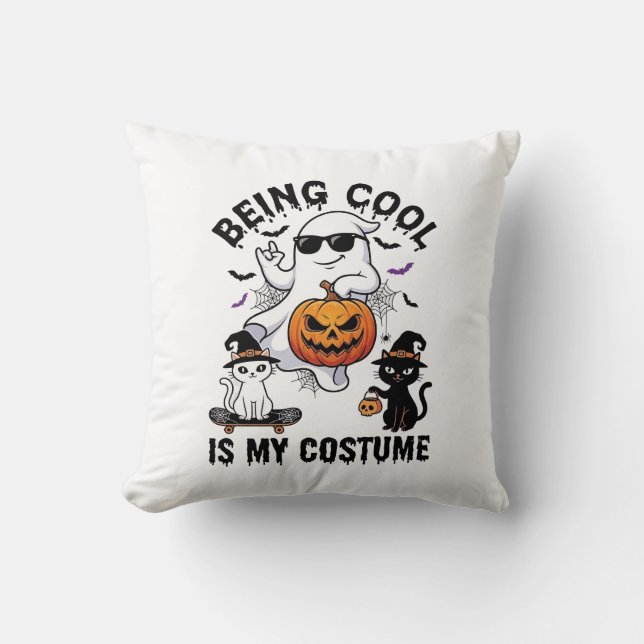 Att Vara Cool Är Kostym Halloween Spökpumpa Katt_ Kudde (Framsida)
