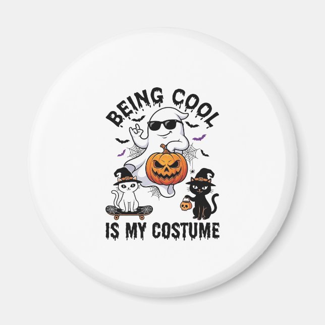 Att Vara Cool Är Kostym Halloween Spökpumpa Katt_ Magnet (Framsidan)