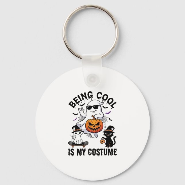 Att Vara Cool Är Kostym Halloween Spökpumpa Katt_ Nyckelring (Framsida)