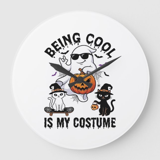 Att Vara Cool Är Kostym Halloween Spökpumpa Katt_ Stor Klocka (Framsida)