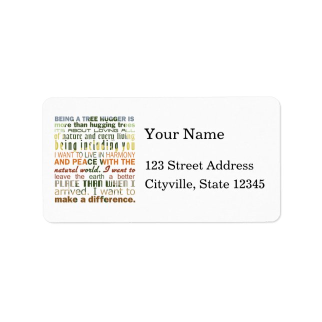 Att vara Tree hugger Adressetikett (Framsidan)