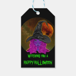 Att väva dig en Happy halloween Witch Party Presentetikett