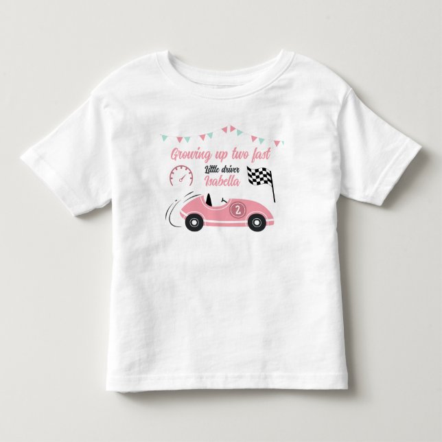 Att växa upp dubbelt så fort Festiv rosa racerbil  T Shirt (Framsida)