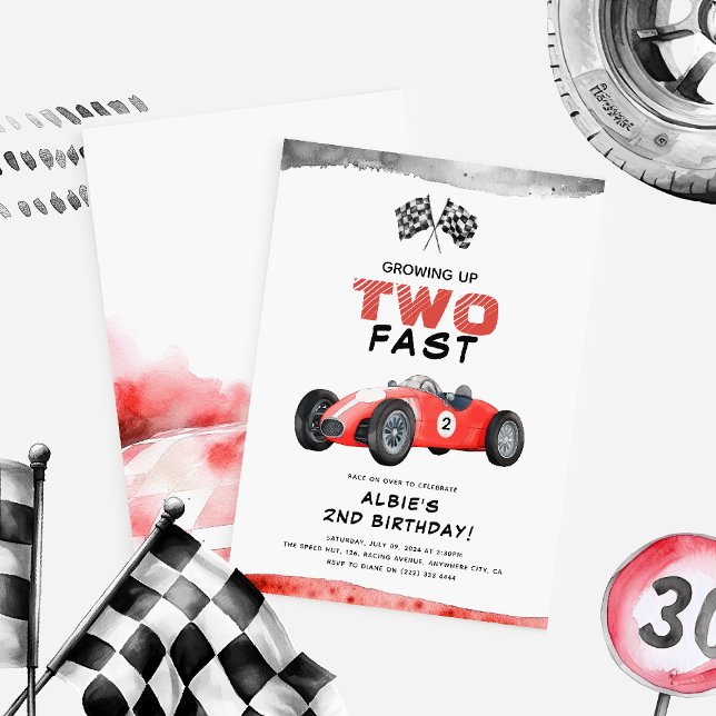Att växa upp TVÅ snabbt Liten Racer 2-årsdag Inbjudningar (Skapare uppladdad)