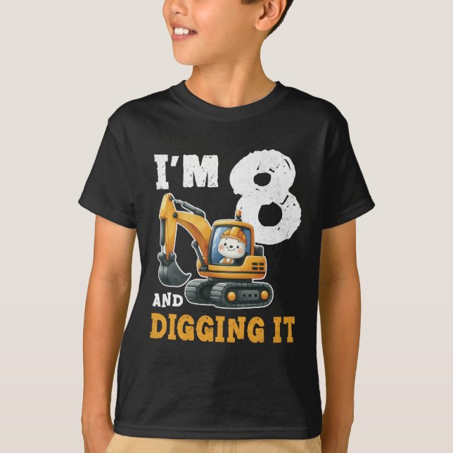 Åtta 8:e födelsedag Digger Boy Construction T Shirt (Framsida)