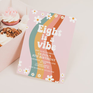 Åtta är en Vibe groovy daisy regnbåge 8 år Inbjudningar