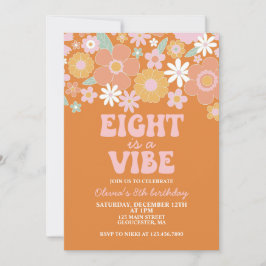 Åtta är en vibe Groovy Retro-Blommigt 8-årsdag Inbjudningar
