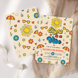Åtta är en Vibe Groovy Retro-Daisy 8:e födelsedage Inbjudningar