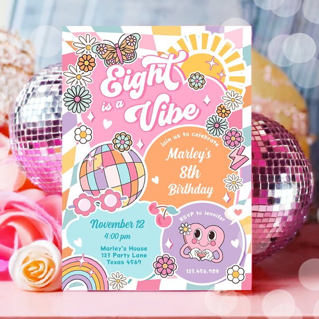 Åtta är en Vibe Retro Preppy Varsity Birthday Inbjudningar (Skapare uppladdad)