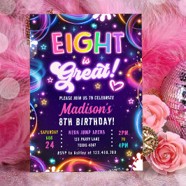 Åtta är fantastiskt 8:e Retro Neon Glöde Flicka Fö Inbjudningar
