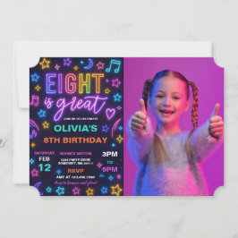 Åtta är Underbart Neon Glow 8:e Födelsedagsfestens Inbjudningar