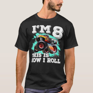 Åtta års gamla födelsedagsbojor Monster Lastbil. T Shirt