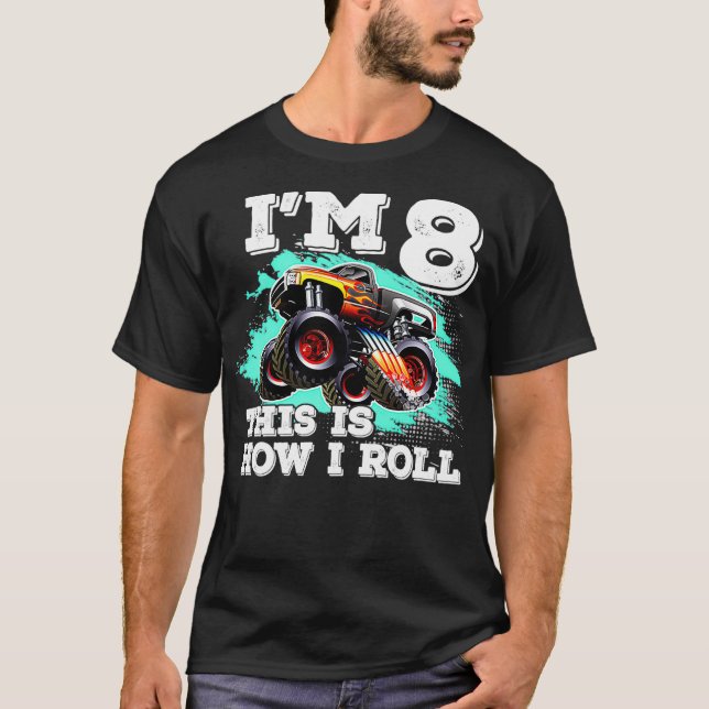Åtta års gamla födelsedagsbojor Monster Lastbil. T Shirt (Framsida)