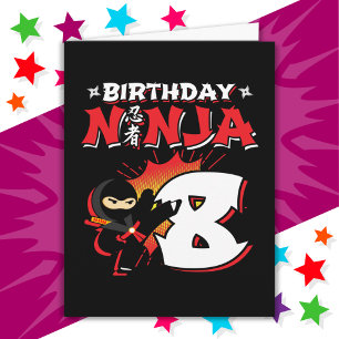 Åtta års gammal Tecknad Bok Stil Ninja 8:e födelse Kort