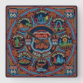 Åtta delstater Neon Route 66 Centennial 1926-2026 Fyrkantig Klocka