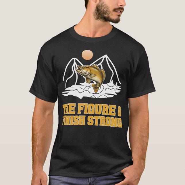 Åtta Figur Musky Avsluta Starkt Fiskepresent T Shirt (Framsida)
