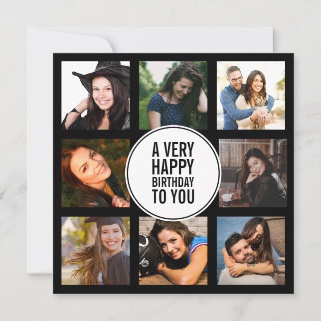 Åtta födelsedag Foto Collage Black and White  Inbjudningar (Framsida)