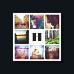 Åtta fotokollage med monogramfamiljekonst canvastryck<br><div class="desc">Visa dina favoritbilder på åtta kvadrater, Instagram-foton på den här ansträngda väggkonsten på arbetsytan som innehåller ditt familjemonogram, personlig namn och årstext. Den här anpassade konsten är en underbar perfekt för dig själv eller någon annan för att minnas en speciell händelse eller visa dina favoritminnen. Om du överför foton som...</div>