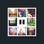 Åtta fotokollage med monogramfamiljekonst canvastryck<br><div class="desc">Visa dina favoritbilder på åtta kvadrater, Instagram-foton på den här ansträngda väggkonsten på arbetsytan som innehåller ditt familjemonogram, personlig namn och årstext. Den här anpassade konsten är en underbar perfekt för dig själv eller någon annan för att minnas en speciell händelse eller visa dina favoritminnen. Om du överför foton som...</div>