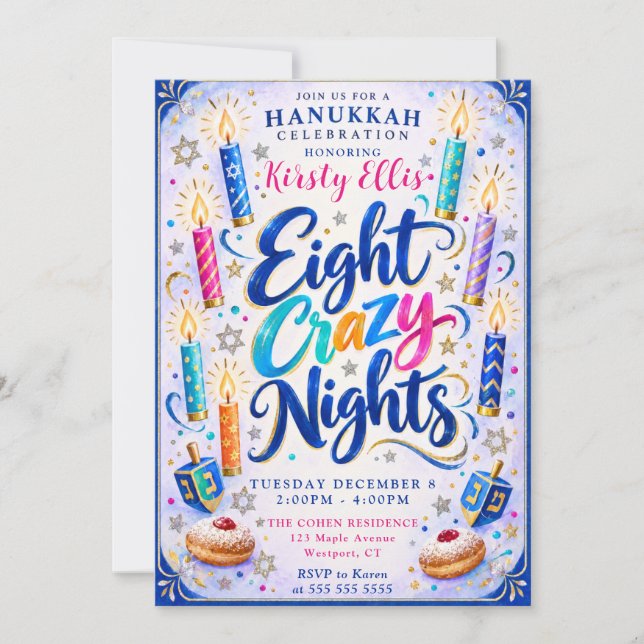 Åtta galna nätter Hanukkah Inbjudningar (Framsida)