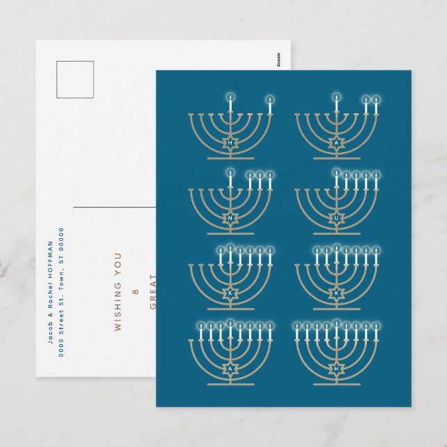 Åtta Hanukkah Nattkort, Helgdag Helg Vykort (Fram/baksida)