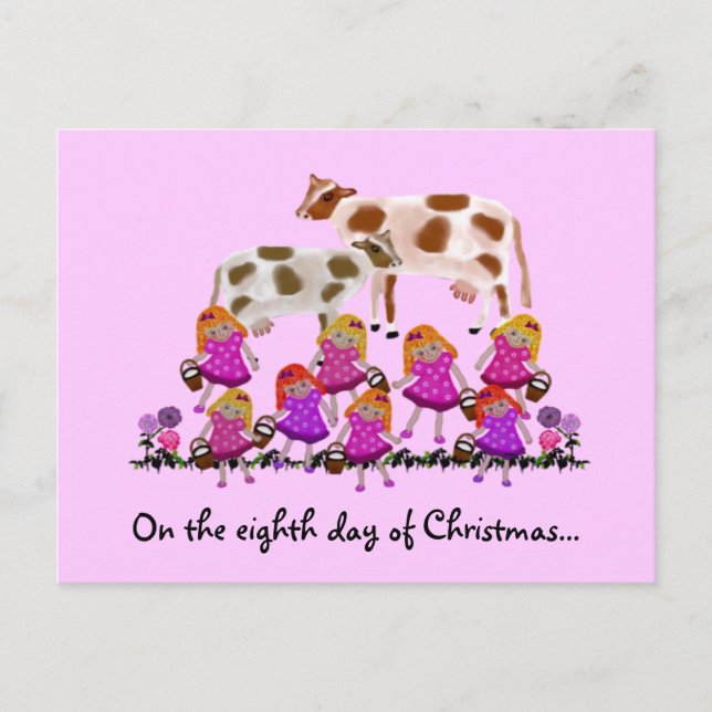 Åtta Maid Milking Postcards Helg Vykort (Framsida)