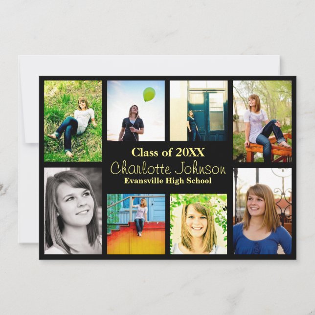 Åtta/nio foton Studenten-meddelande - svart Inbjudningar (Framsida)