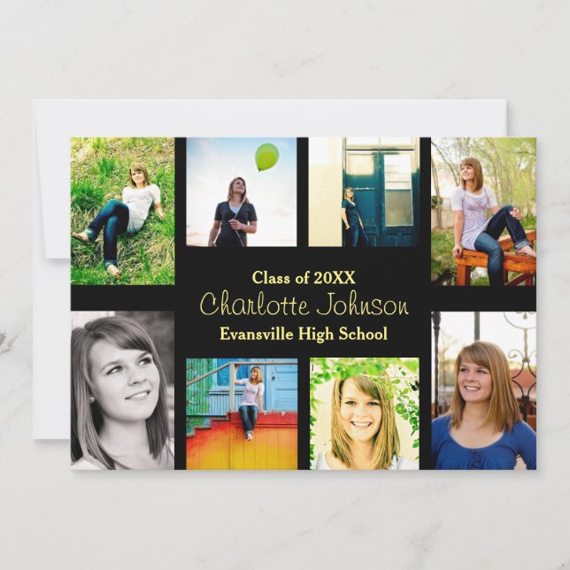 Åtta/nio foton svart - Grad-meddelande Inbjudningar (Framsida)