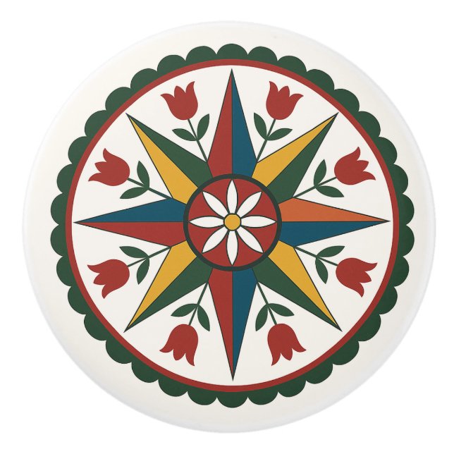 Åtta-pt-stjärnan Flower Pennsylvania Dutch Hex Kno Knopp (Framsidan)
