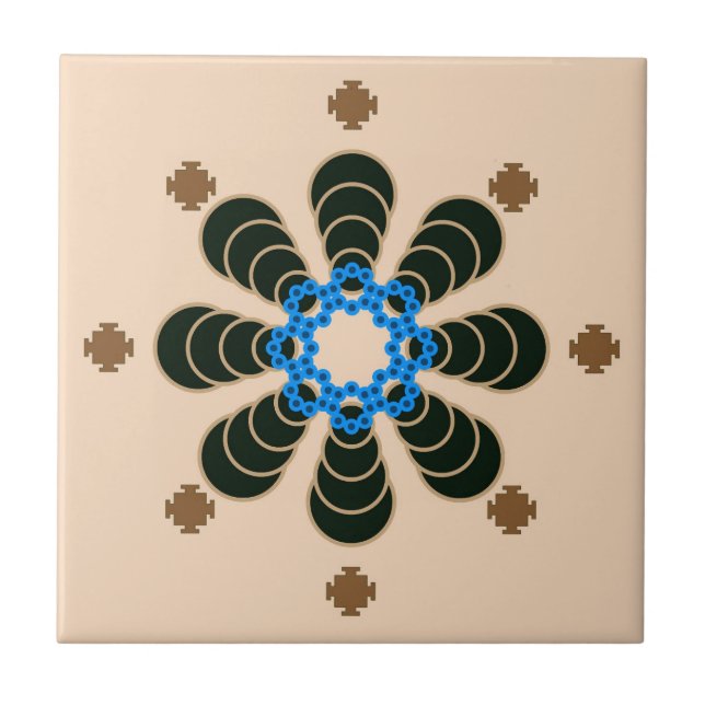 Åtta punkten Mandala, Chocolate, Tan, Beige och Bl Kakelplatta (Framsidan)