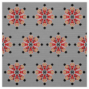 Åtta punkten Mandala, Red, Black och Grått / Grått Tyg