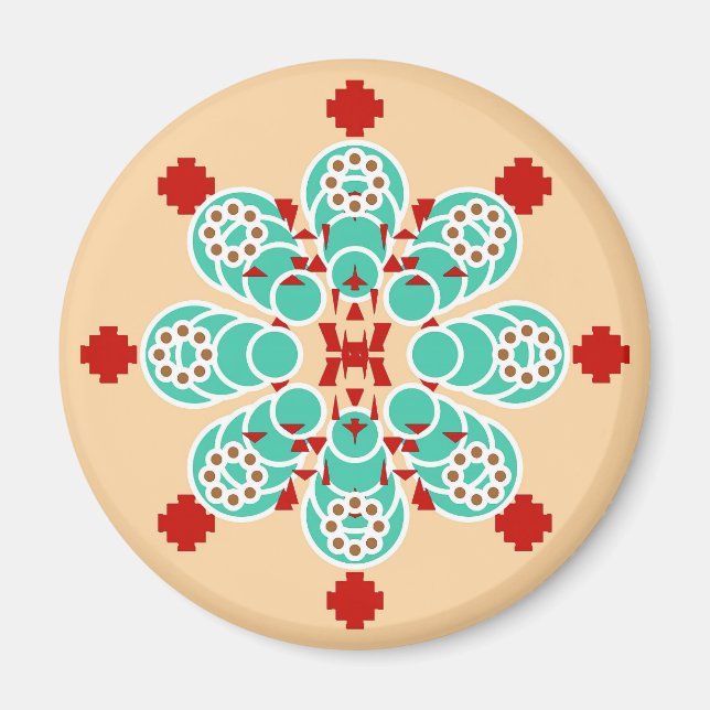Åtta punkten Mandala - turkos och persikor Magnet (Framsidan)