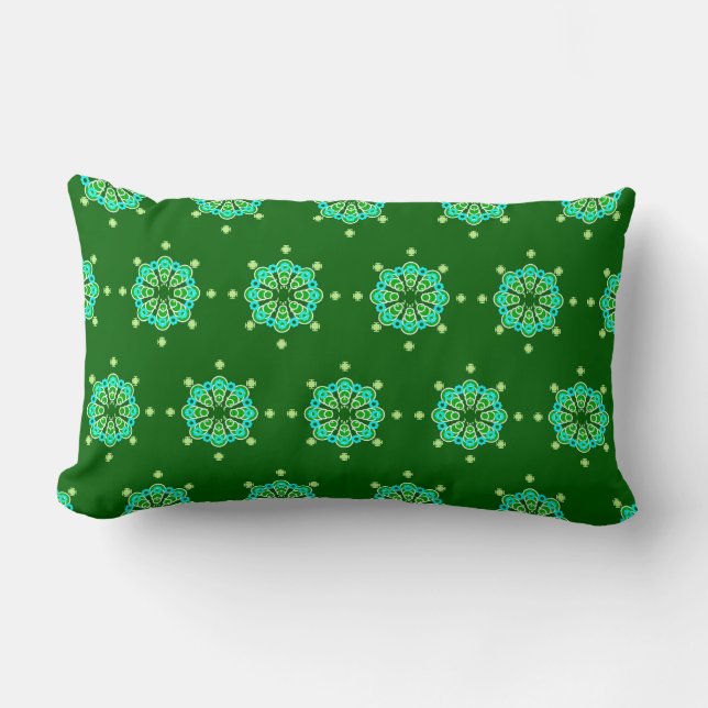 Åtta punkter Mandala, mörk jade grön och akvamarin Lumbarkudde (Framsida)