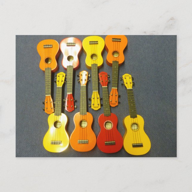 Åtta röda orange gula ukulele vykort (Framsida)