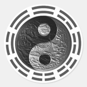 Åtta trigrammer Yin Yang präglad drak Runt Klistermärke