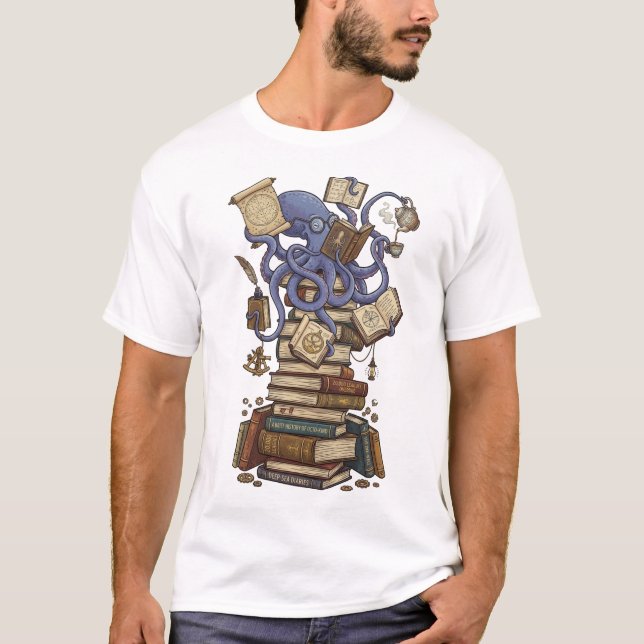 Åttaarmad bibliotekarie över böcker t shirt (Framsida)