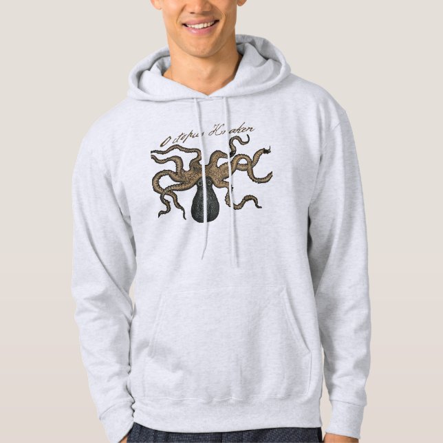 Åttaarmad Kraken Antik Marin Vilda Djur Hoodie (Framsida)