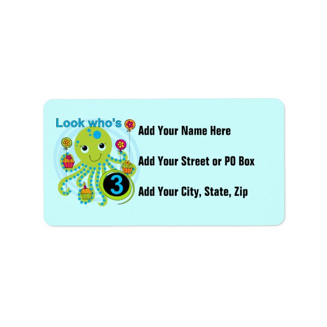 Åttaarmsskjortor och presenter, 3:e födelsedag adressetikett (Framsidan)