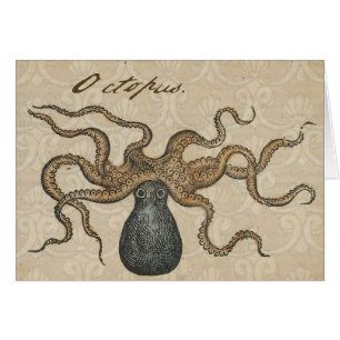 Åttabent Kraken Vintage Illustration Hälsningskort