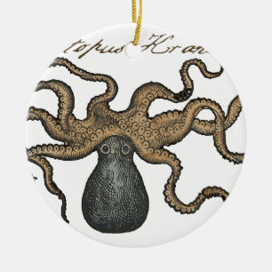 Åttabent Kraken Vintage Illustration Julgransprydnad Keramik